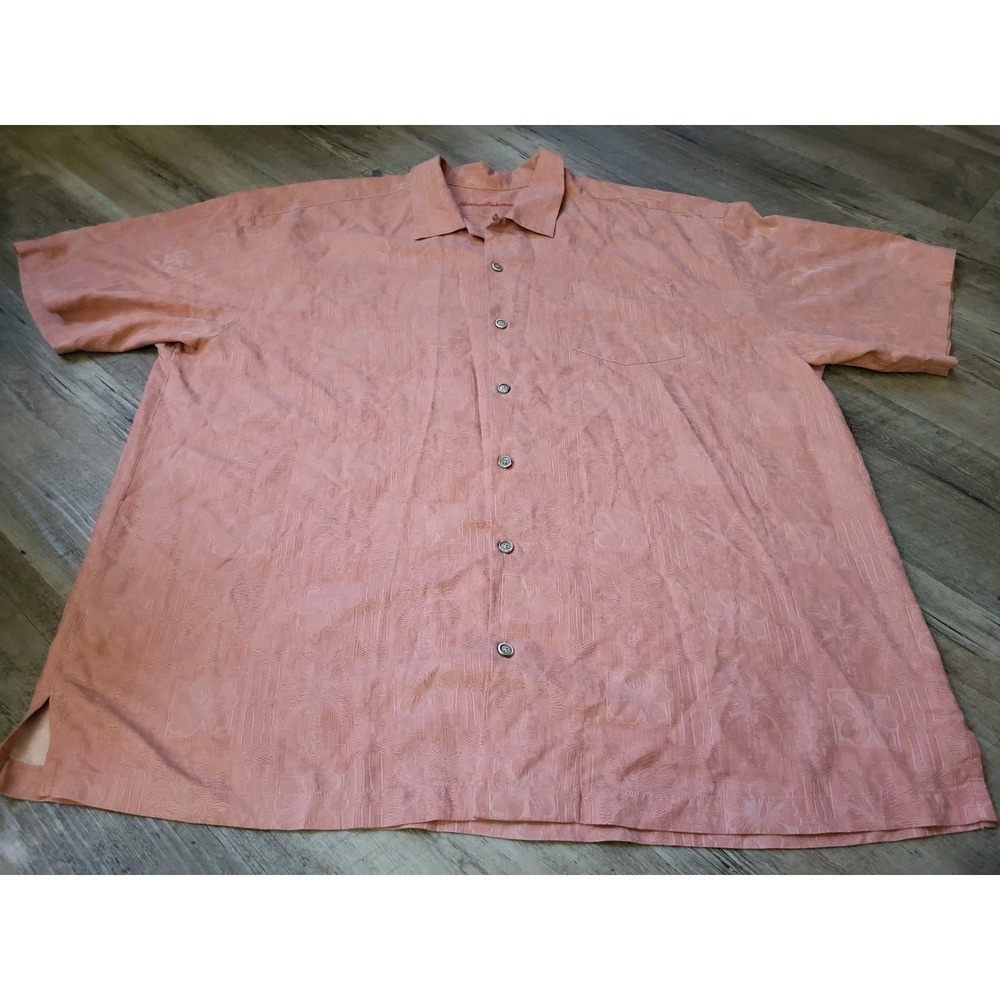 Tommy Bahama Men‎ XXL 100% Silk Shirt Orange Pattern Short Sleeve